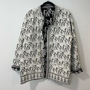 Sam Hilu Art to Wear Stick People Jacket Oversized Lagenlook Cotton Black Cream